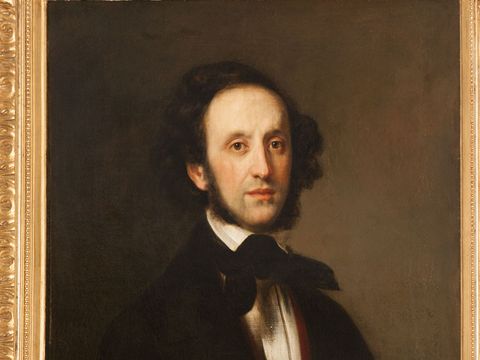 Portrait des Komponisten Felix Mendelssohn Bartholdy der in der Musikstadt Leipzig gelebt hat und Gewandhauskapellmeister war, Kultur